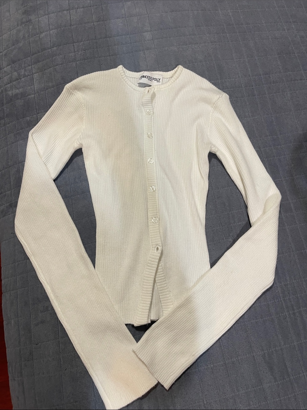 Princess Polly Cream Ribbed Button-Up Cardigan